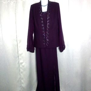 J.R. Nites By Caliendo Beaded Evening Gown and Jacket Eggplant Purple Si…